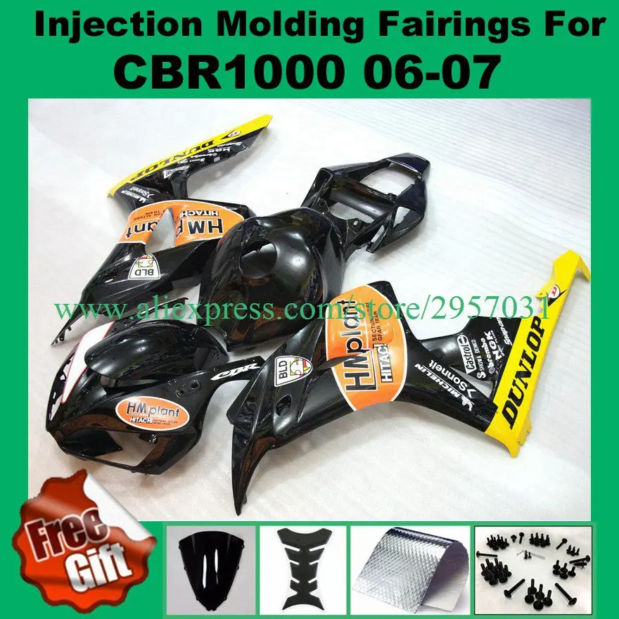 

Free screws+gifts Injection molding fairings set for CBR 1000 RR 2006 2007 Black Orange i325 CBR1000RR 06 07 CBR 1000RR