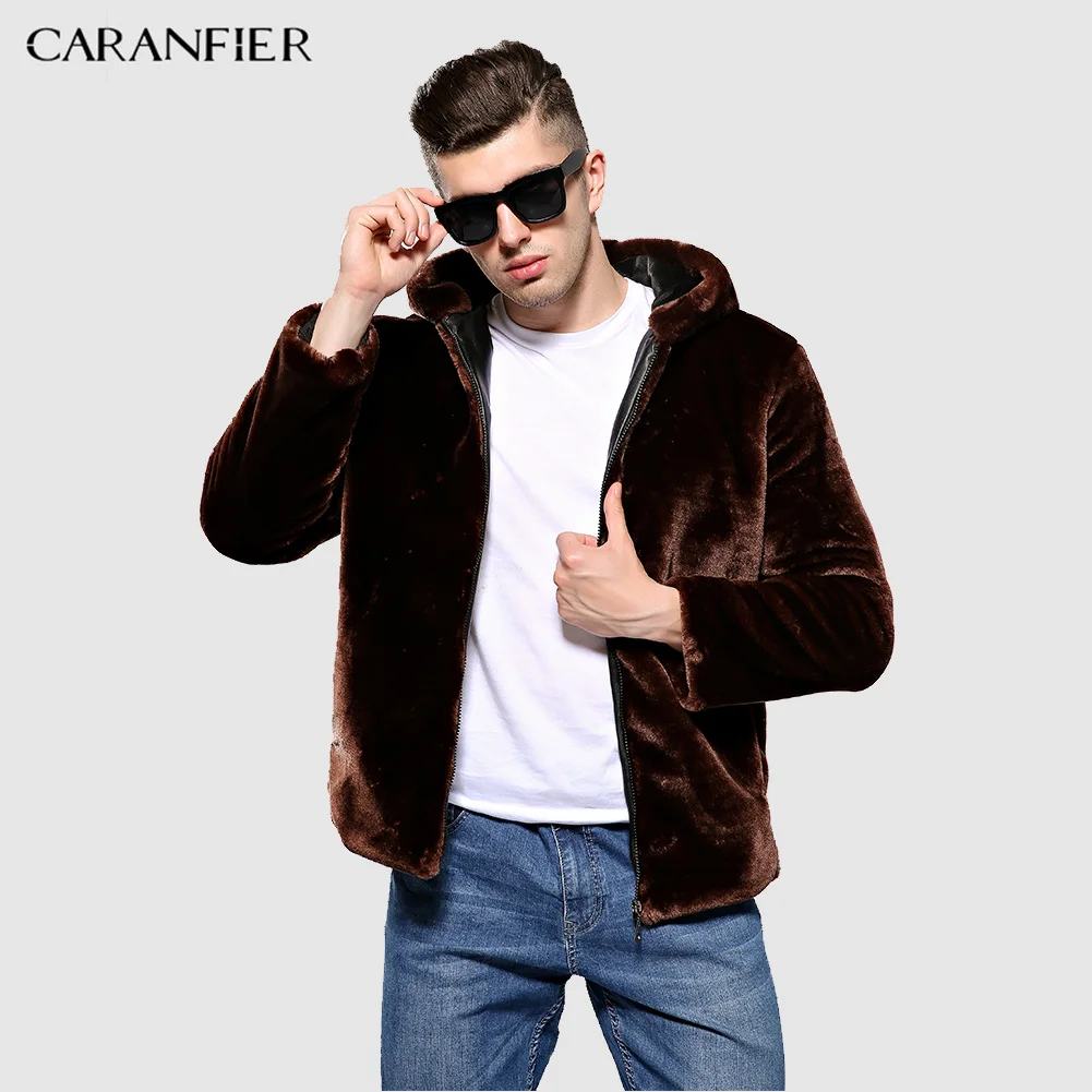 CARANFIER Мужское пальто зимние толстые теплые куртки искусственный бархат Модные