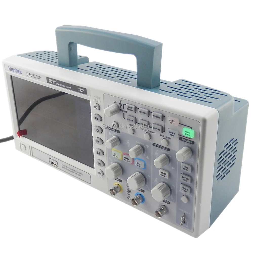 7'' TFT LCD 2CH Record Length 40K USB AC110-220V 200MHz 2 Channels 1GSa/s Hantek DSO5202P Digital storage oscilloscope |