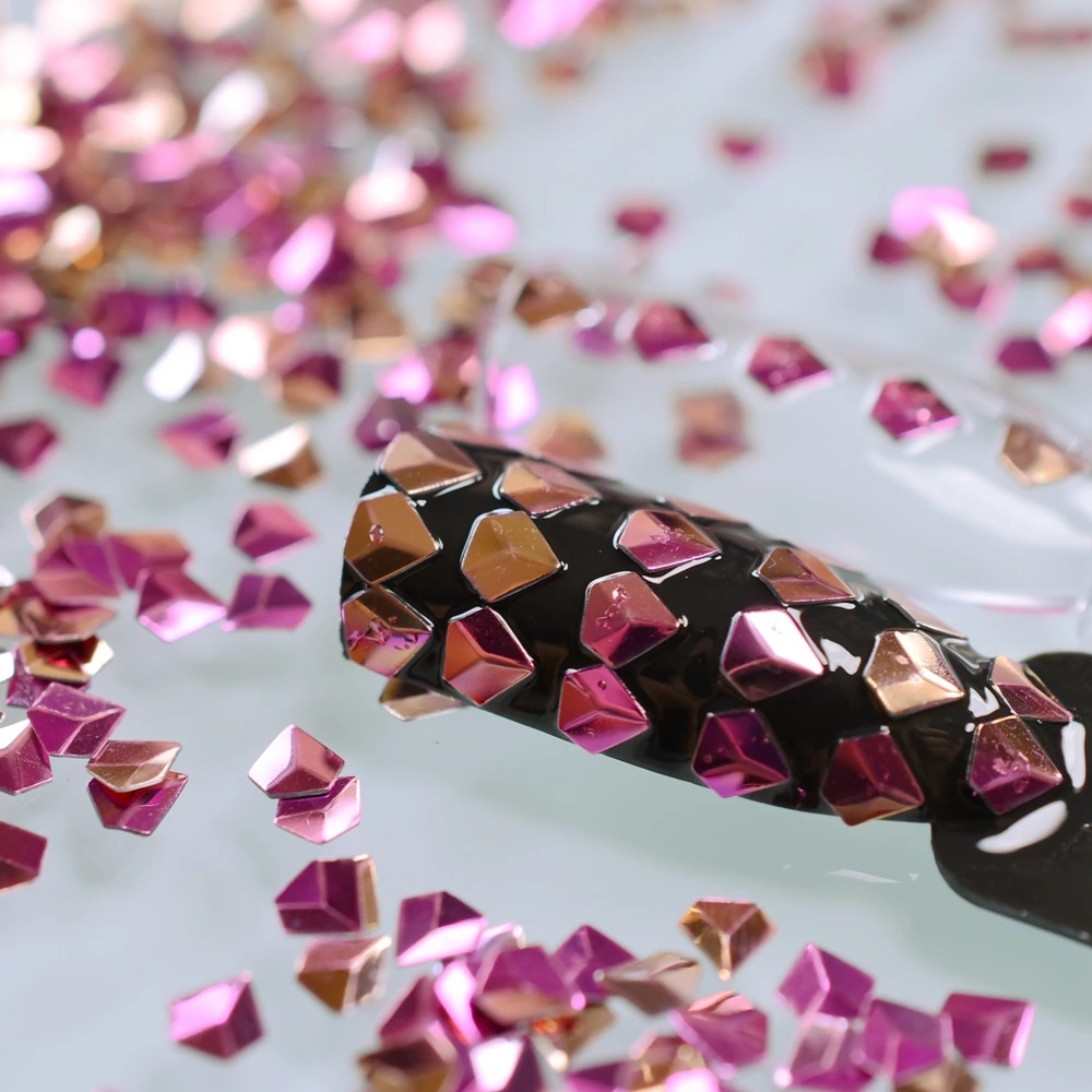 Хамелеон Золотой Розовый Цвет 3D Бриллиантовая Форма для ногтей Блестящие