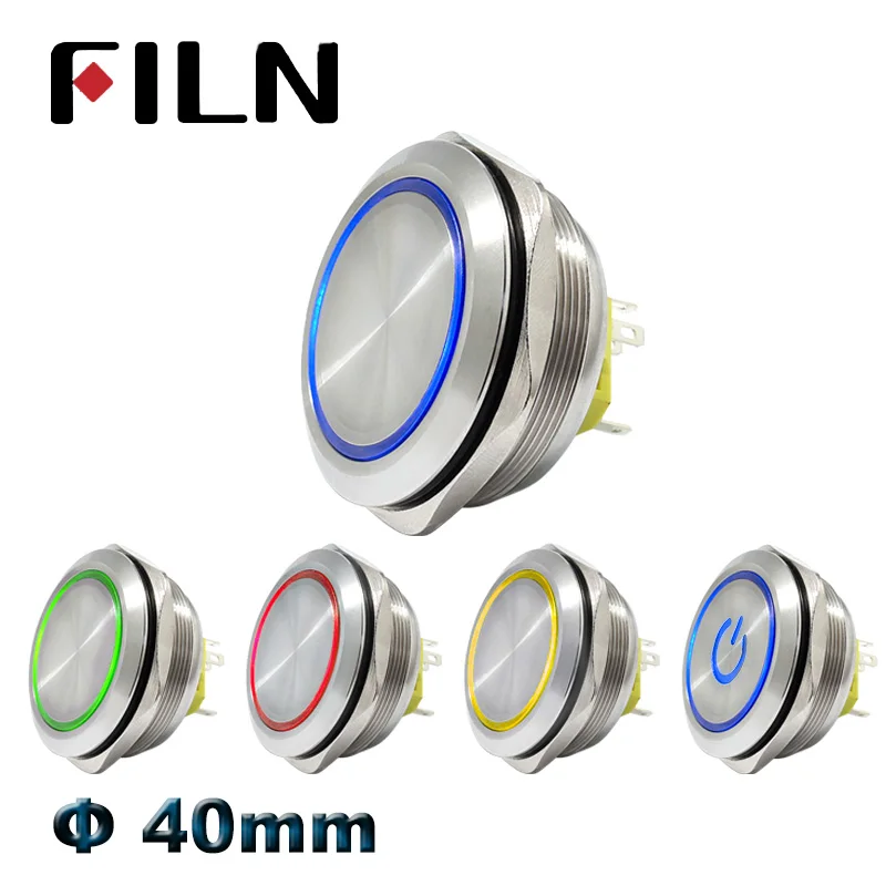 

40mm stainless steel ring lamp 6v 12v 24v 220v green white yellow red momentary latching 1no1nc led metal push button switch