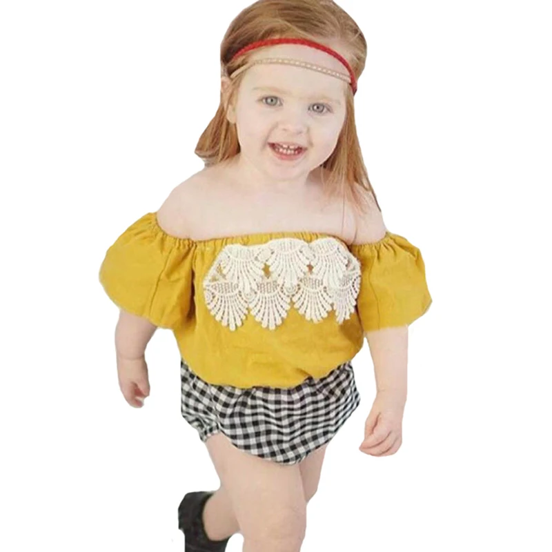 Детский комбинезон в клетку с кружевом и расклешенными рукавами|infant baby clothes|baby girl