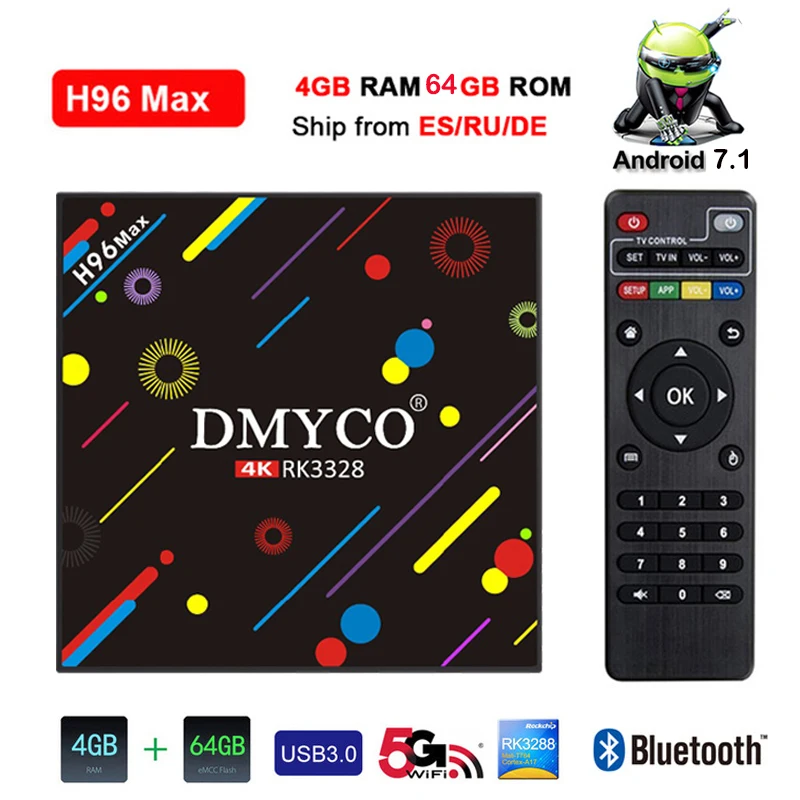 H96 MAX H2 Android 7 1 Smart tv Box 4 Гб 64 RK3328 четырехъядерный 2 4G/5G WiFi BT4.0 Поддержка ip youtube