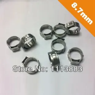 

8.7mm One Ear Clamps 304SS Stepless Singles Range 7.0-8.7mm