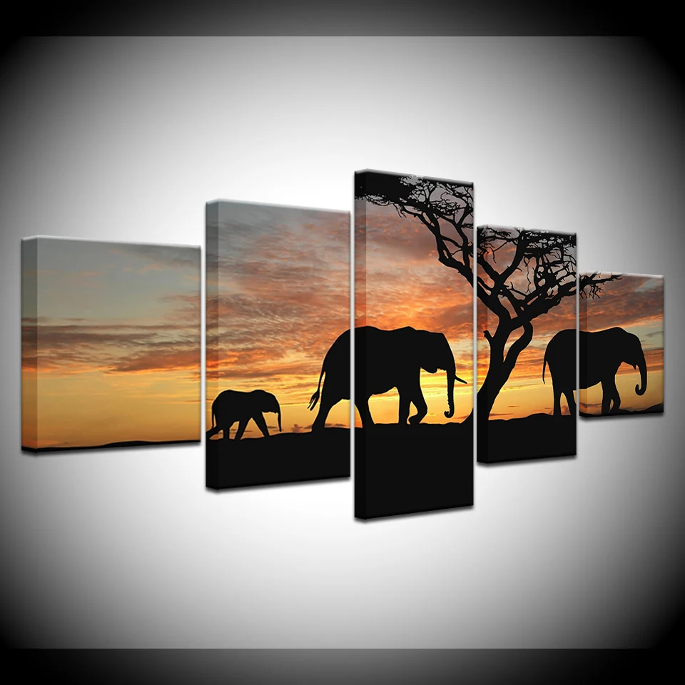 

Elephants Print Poster Canvas Art 5 Pieces Wild Animal Poster Wall Art Modular Pictures Living Room Home Decor Artwork Gift