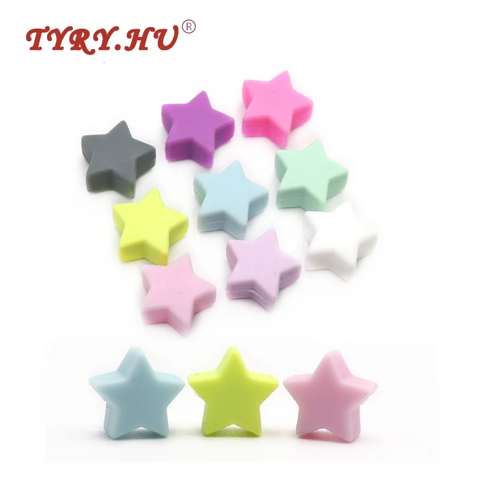

TYRY.HU Original 15mm Star Shaped Silicone Beads 10pcs Food Grade Baby Teether Pendant For DIY Necklace Bracelets Colorful Bead