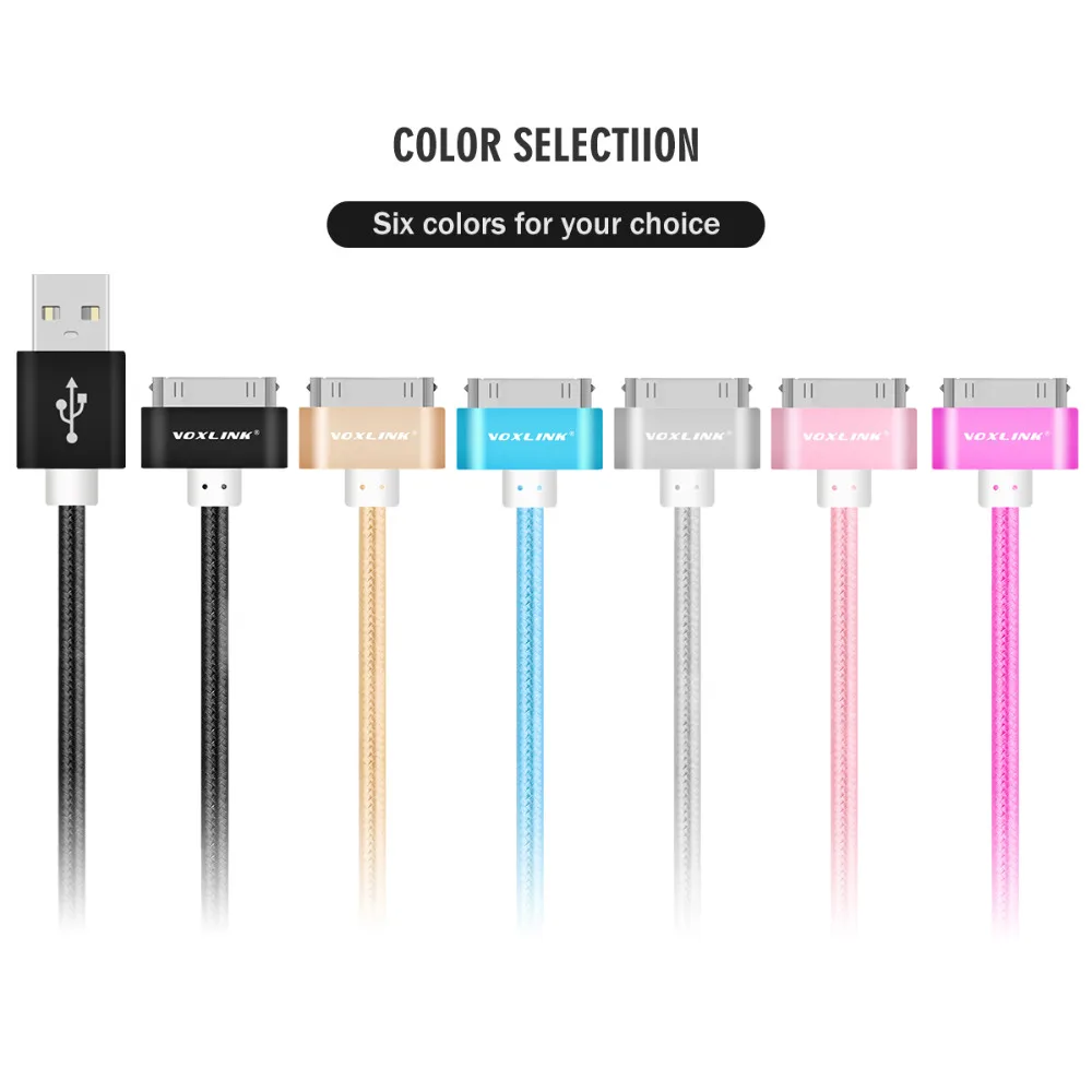 30 контактный USB кабель VOXLINK для iphone 4 3 упаковки в нейлоновой оплетке адаптер