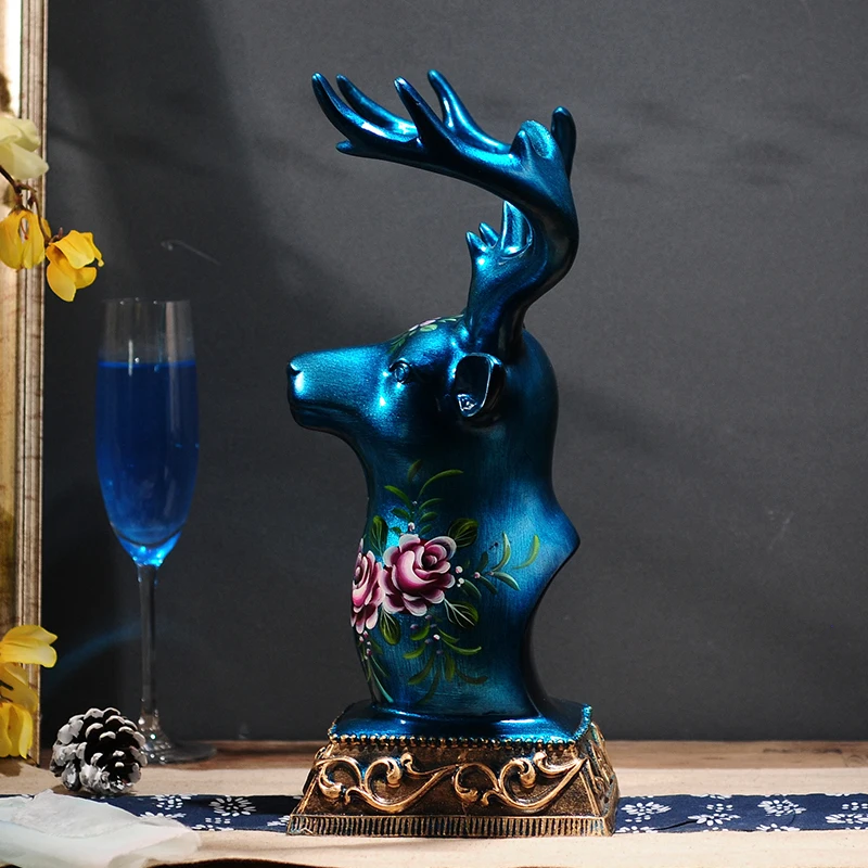 Синий серии Творческий Элегантный Ручная роспись Милу олень Лось голова фигурки