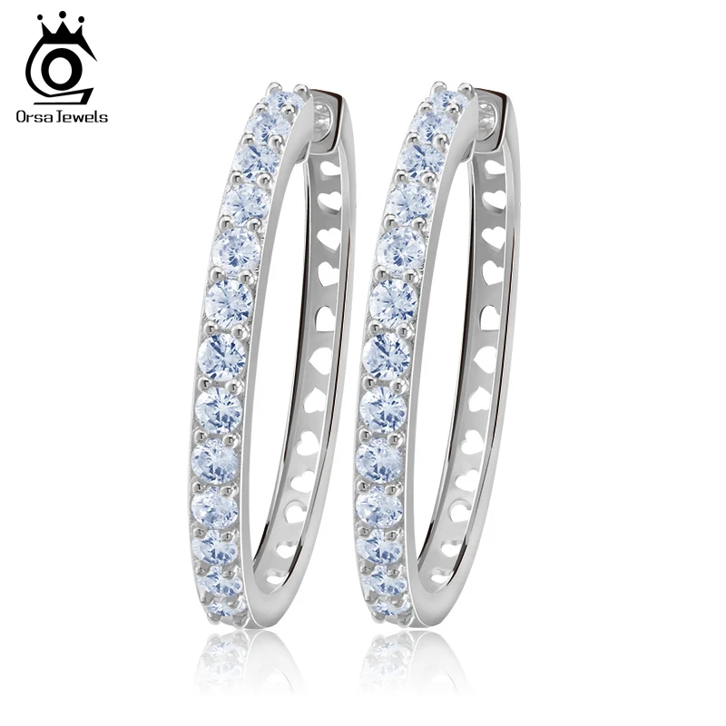 ORSA JEWELS Цвет Розовое Золото Большие Серьги-Кольца Украшенные Камнями Роскошные ААА Фианит Модные Женские Круглые Серьги-Кольца с Фианитом ОЕ143 - Окраска металла: Платиновое покрытие