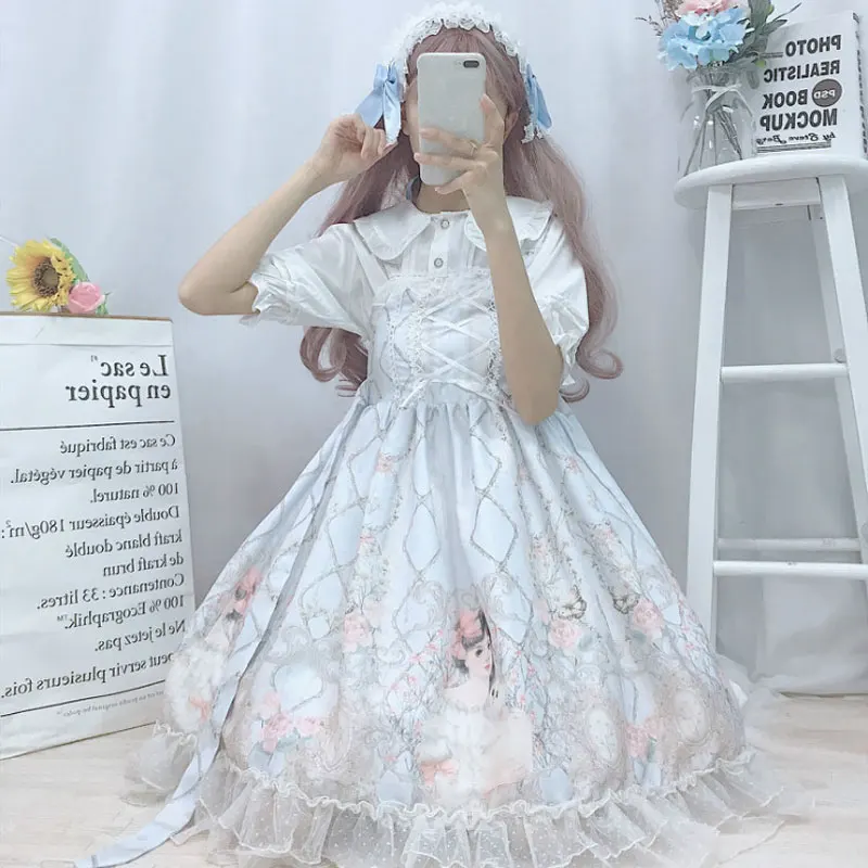 Lolita dress Japanese JSK Kawaii fairy strap women summer soft sweet girl wind cute rose | Тематическая одежда и униформа