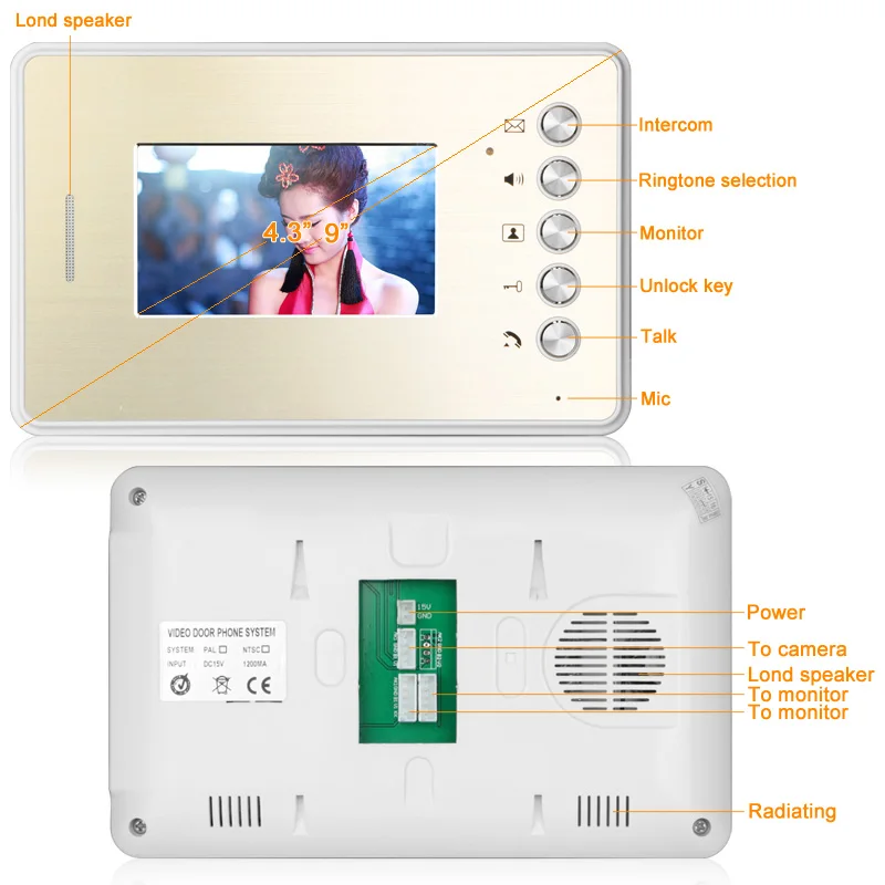4.3 Inch Video Door Phone Doorbell Intercom Kit 1-camera 2-monitor Night Vision | Безопасность и защита
