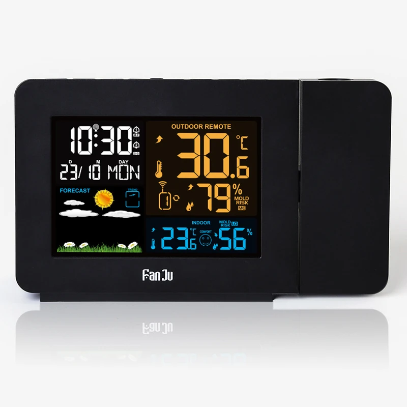 Wireless Weather Station Color Thermometer Forecaster Always On 12/24 Hours Projection Clock Humidity Meter With Remote Sensor | Дом и сад