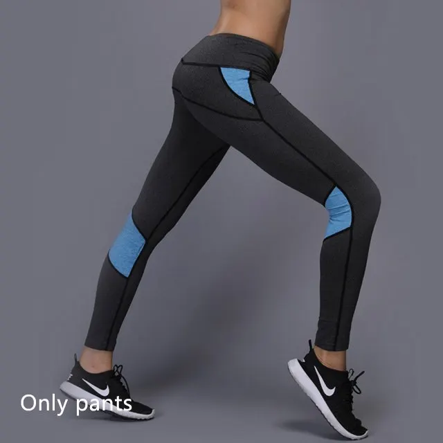 Blue pants Женский комплект для бега, занятий йогой, футболка, спортивные костюмы, штаны для фитнеса, леггинсы, рубашка с коротким рукавом, комплекты для бега, одежда для спортзала и тренировок - Цвет: Blue pants