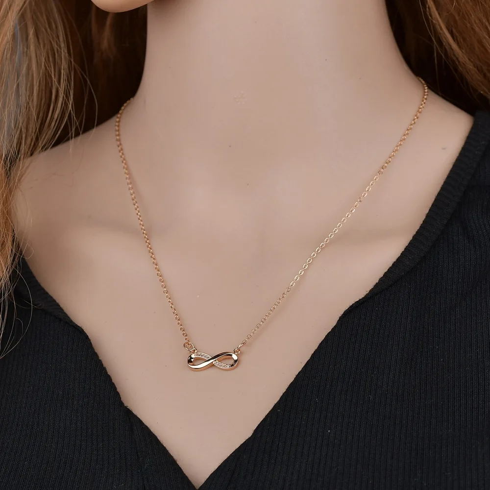 

1 PC inlaid zircon 8 word clavicle chain crystal necklace lucky endless digital ladies jewelry