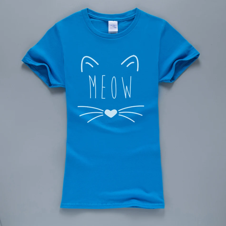 Женская футболка Kawaii Meow Cat Kitty, лето,, хлопок, короткий рукав, футболка, розовая, Kpop, Harajuku, топы, футболки для женщин - Цвет: light blue