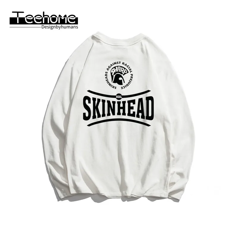 Мужская футболка с принтом Skinhead и длинным рукавом осенняя мужская женская Harajuku