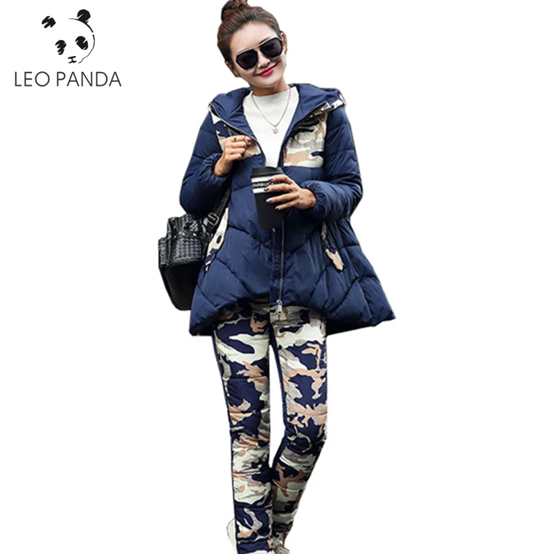 2017 женские зимние теплые комплекты из 2 предметов (топ + штаны) Хлопковое Стеганое