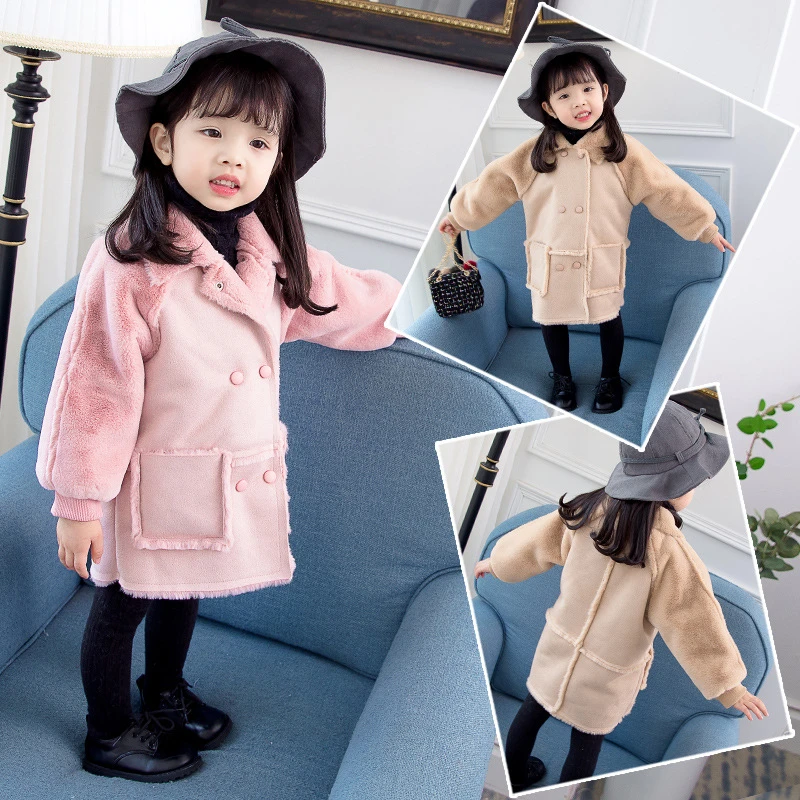 Модная одежда для маленьких девочек Теплая однотонная куртка Сезон осень зима