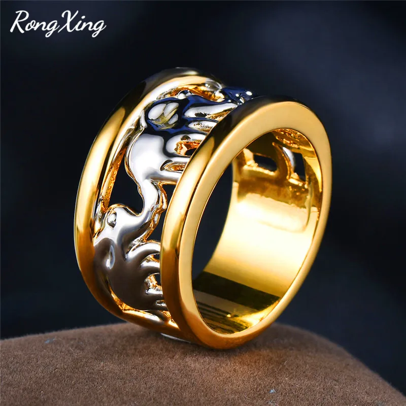 Rongxing старинный серебряный цвет милый слон кольца для мужчин и женщин желтое