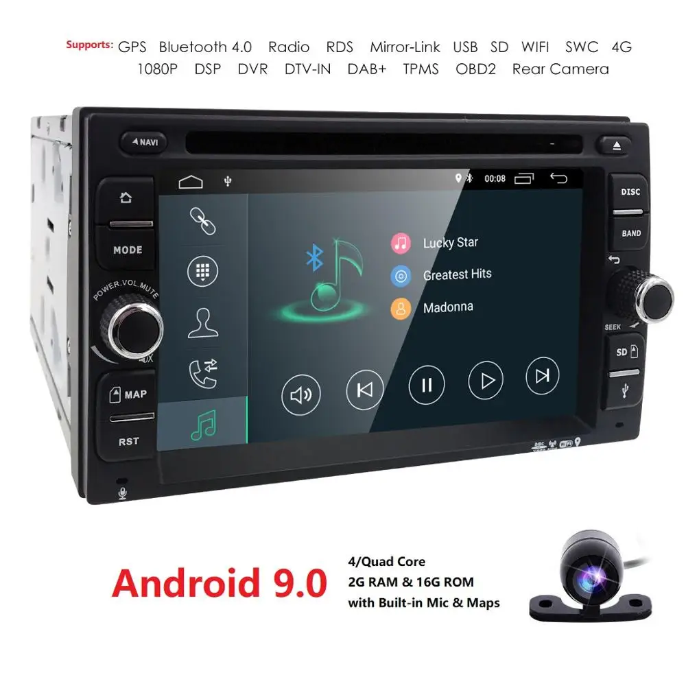 2G ram Android 9,0 авто радио Ouad Core 6,2 дюймов 2 DIN Универсальный Автомобильный dvd-плеер gps стерео аудио головное устройство поддержка DAB DVR камера