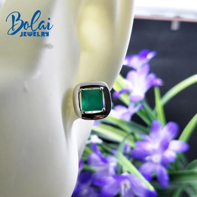 Bolaijewelry, 925 серебро, ювелирные изделия с серьгами, натуральный зеленый агат и дымчатый квадрат мм, для девушек на выбор, Рождественская коробка на выбор