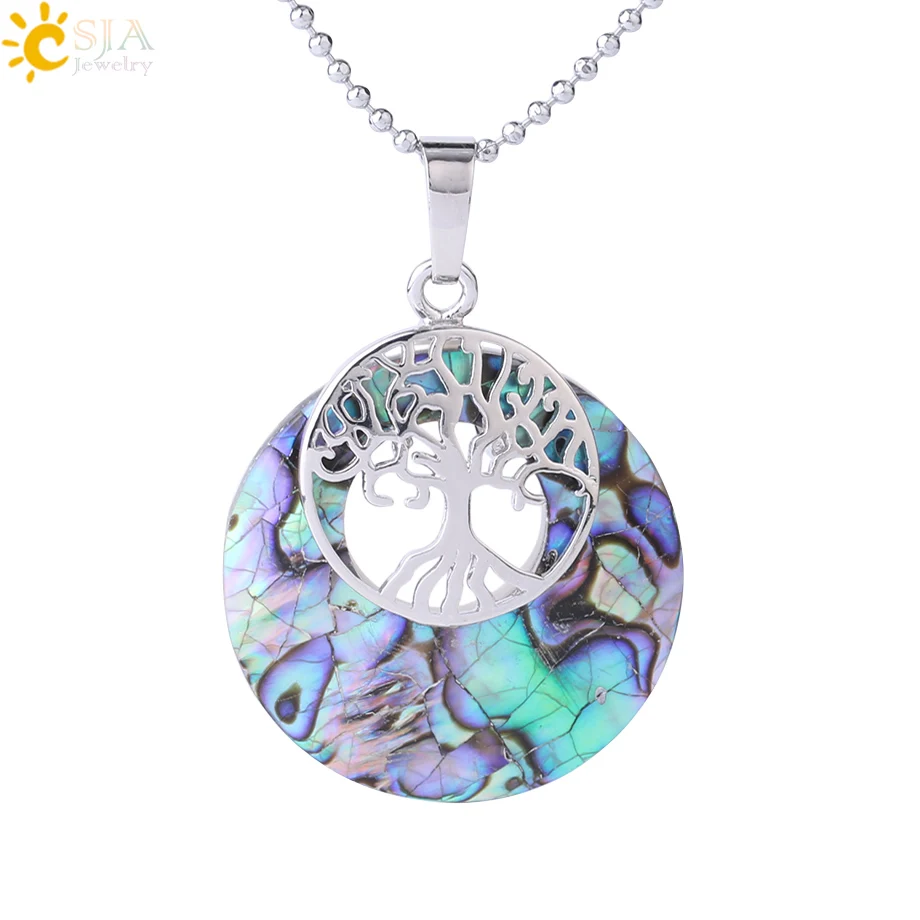 Colorful-Necklace CSJA натуральный Абалон оболочки ожерелья Подвески Красочные розовый желтый ракушка Круглый бисер Древо жизни кулон для женщин ювелирные изделия F868 - Окраска металла: Colorful-Necklace