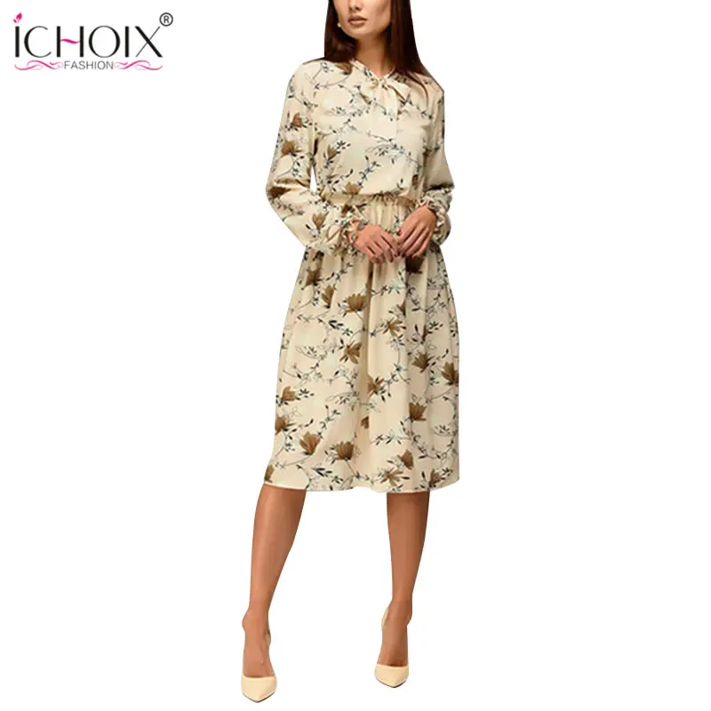 2018 New Women Casual Long Dress Print sleeve Autumn Work Office Lady Loose Clothing Party Vestido de fiesta | Женская одежда