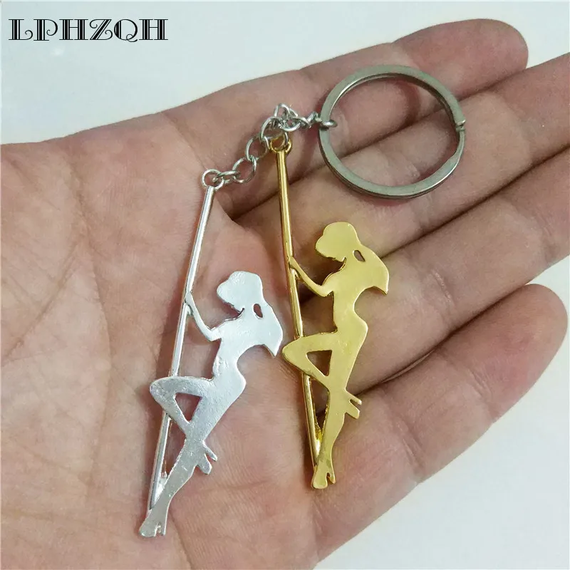 LPHZQH модные брелки для танцовщицы в полоску, женская сумка, подвеска, аксессуар для танцовщицы на шесте, очаровательное кольцо для ключей для автомобиля, ювелирное изделие, золотой цвет, серебряный цвет