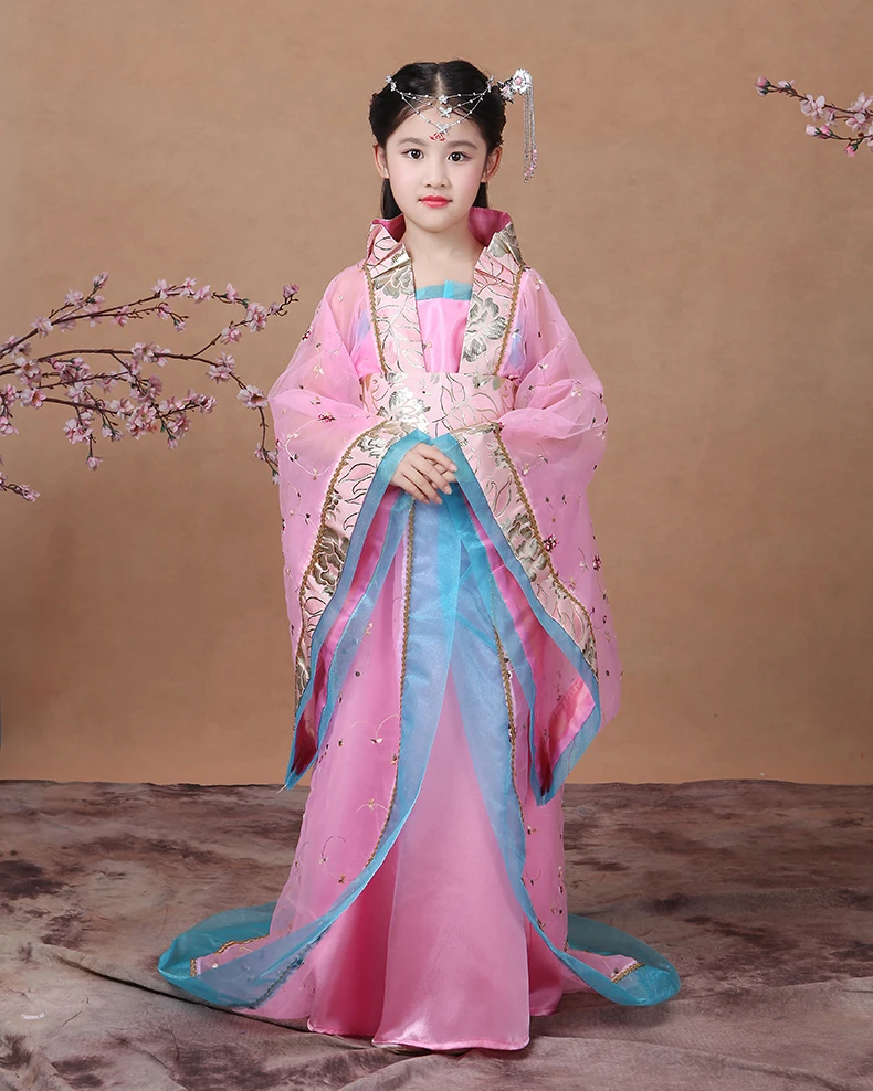 Новая детская Китайская народная Танцевальный костюм hanfu девочки Феи Костюм Танг платье принцессы-Феи Костюм Guzheng