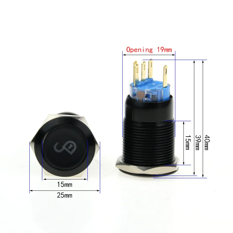 Металлический кнопочный переключатель с самосбросом 16/19/22 мм окисляется черный