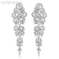 new design long chandelier crystal bridal earrings silver color floral wedding party jewelry accessory