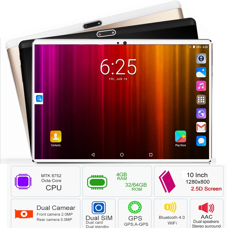 Горячая продажа 2.5D Закаленное Стекло Планшетный ПК 4 Гб RAM 64 ROM Две sim карты 10