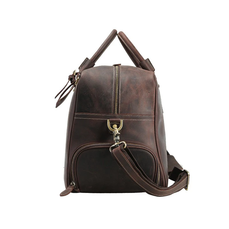 Men Vintage Crazy Horse Leather Travel Bags Genuine Leather Travel Duffle Cowhide Large Tote Bag Large Messenger Bag T647