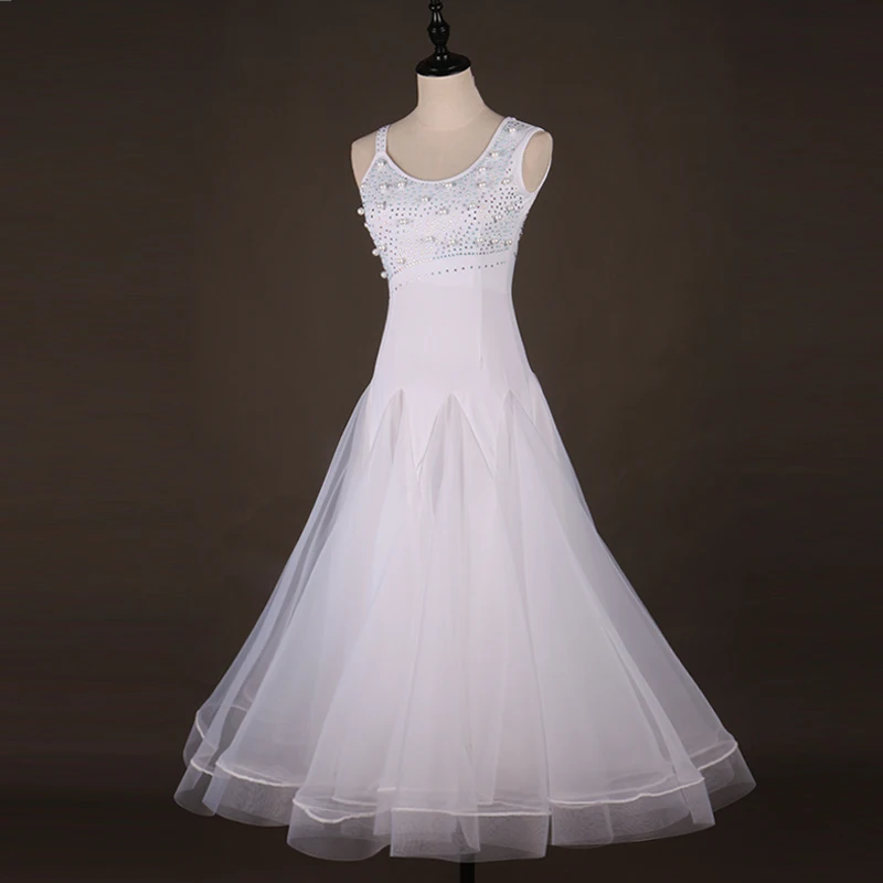 Ballroom Competition Dance Dresses Women White diamond Waltz Tango Dancing Costume Lady's Cheap Standard Dress | Тематическая