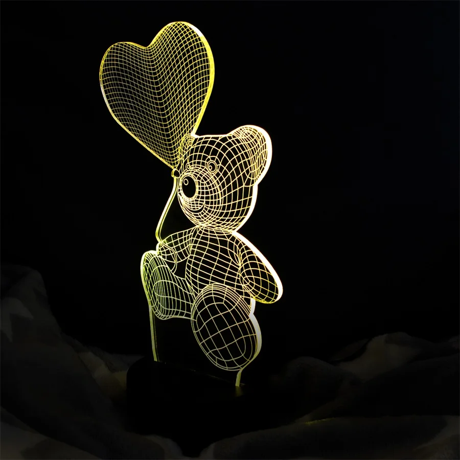 Мультфильм милый Сердце Медведь Форма светодиодный светильник 3D маленьких