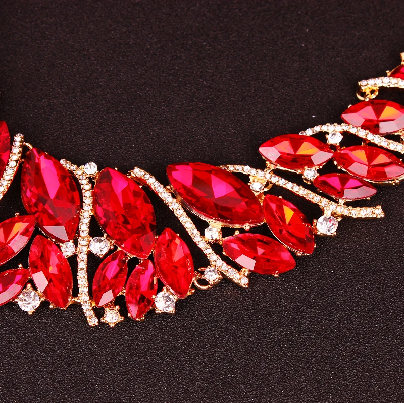 Luxury Crystal Necklace Earrings Sets Jewelry Indian Bridal Wedding Party Costume Jewellery Accessories Gifts for Women | Украшения и
