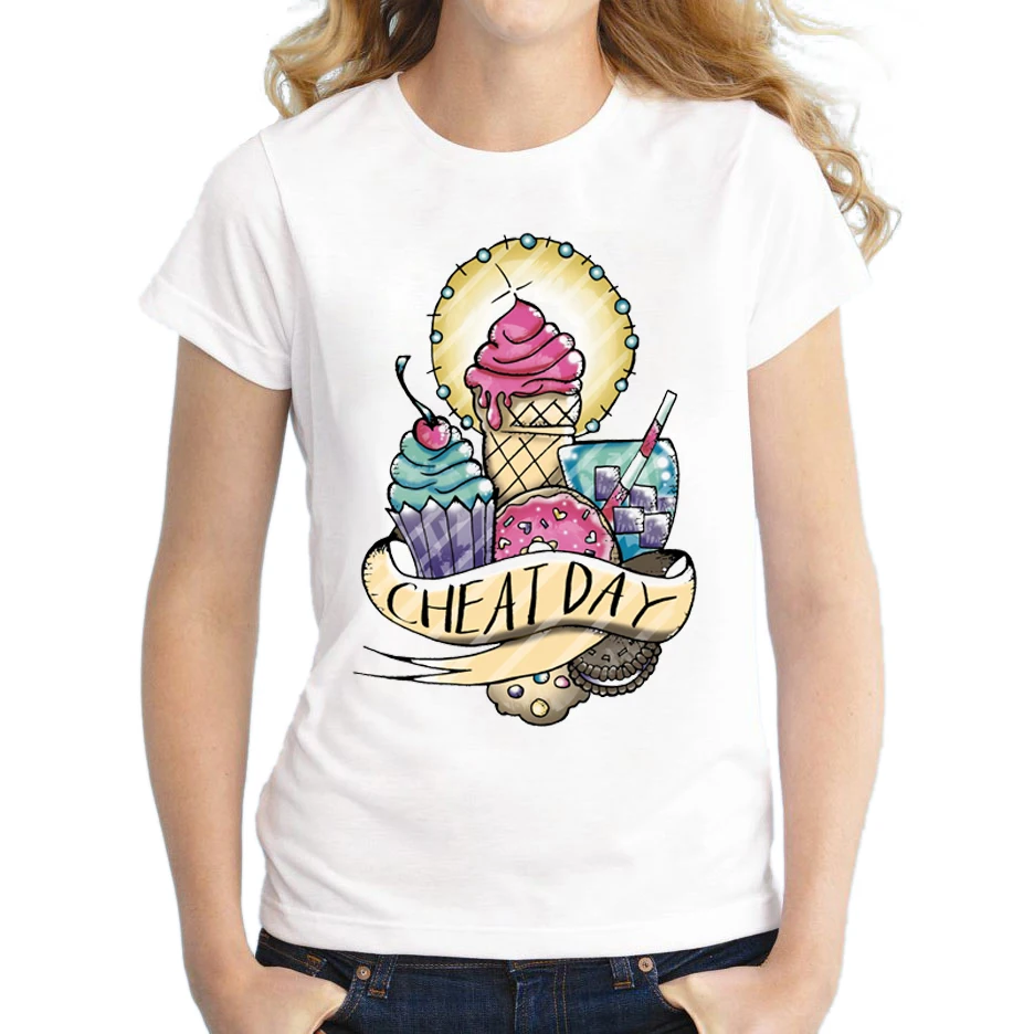 2018 новейшая мода Cheat Day женская футболка с коротким рукавом и круглым вырезом
