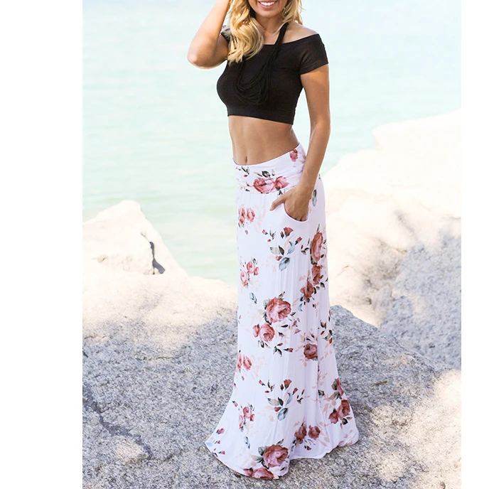 Богемная Женская юбка с цветочным принтом женская мода Свободная пляжная летняя