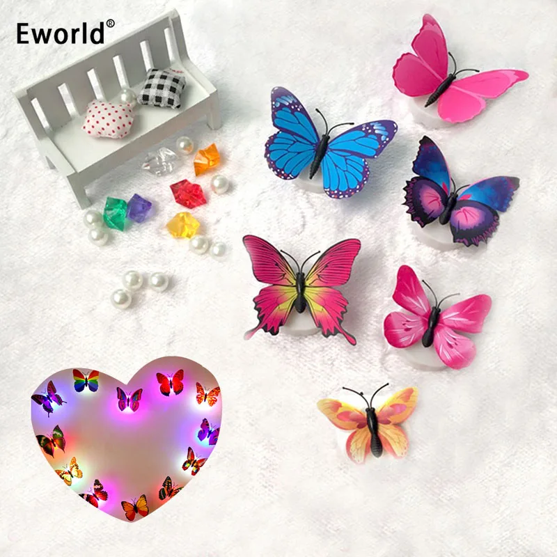Eworld 12 шт./лот 3D цветная светодиодная бабочка домашний декор плакат для кухни