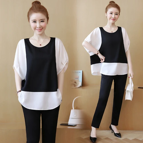 Плюс размер 5xl Женский комплект из двух предметов Свободный Тонкий Conjunto Feminino