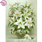 5D квадратная алмазная живопись сделай сам, вышивка крестиком, рисунок лилии, алмазная вышивка, белые цветы, украшение комнаты, Алмазная мозаика, картина