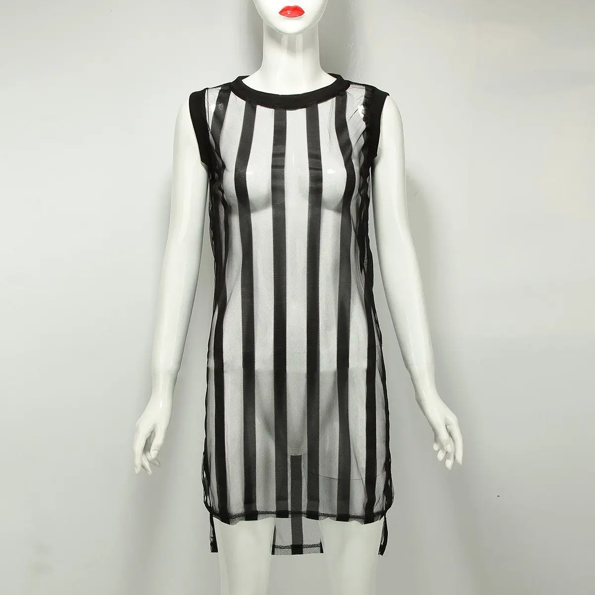 Для Женщин Длинный топ на бретелях летнее Сетчатое платье без рукавов вечерние в