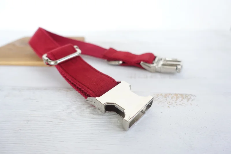 Ошейник для собак MUTTCO красный из сатина и нейлона ручной работы 5 размеров