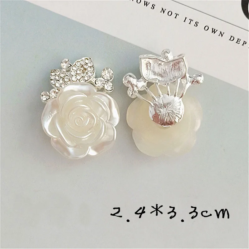 

10 pcs/lot 24mm*33MM White Flower Rhinestone Buttons For Clothing Coat Dress Hair DIY Craft Jewelry Accessories