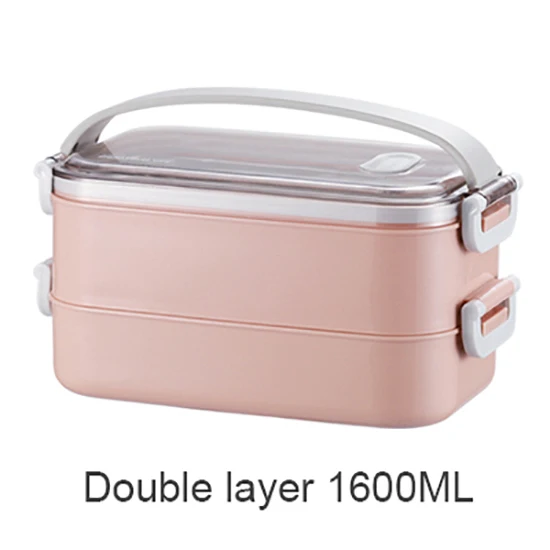 pink double layers Тепловой Ланчбокс из нержавеющей стали Портативный бентобокс экологически чистый пищевой контейнер с отделениями герметичные Microwavable BPA бесплатно - Цвет: pink double layers
