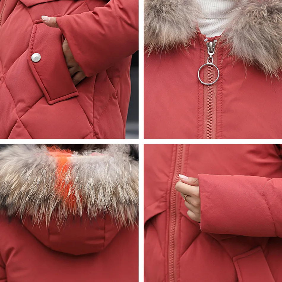 Зимняя куртка IOQRCJV Длинная женская парка с капюшоном и большим меховым
