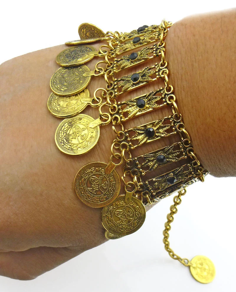

Gypsy Coin Bracelet Bohemian Jewelry Antique Tibetan Bead Coins Tassel Statement Bracelets Jewelry Lots 6 Pcs