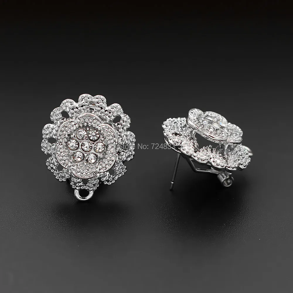 Earrings post Loop Connector Bases Paved CZ 19mm Hollow Flower African Women Clip Stud Hooks DIY Dubai Jewelry Findings | Украшения и
