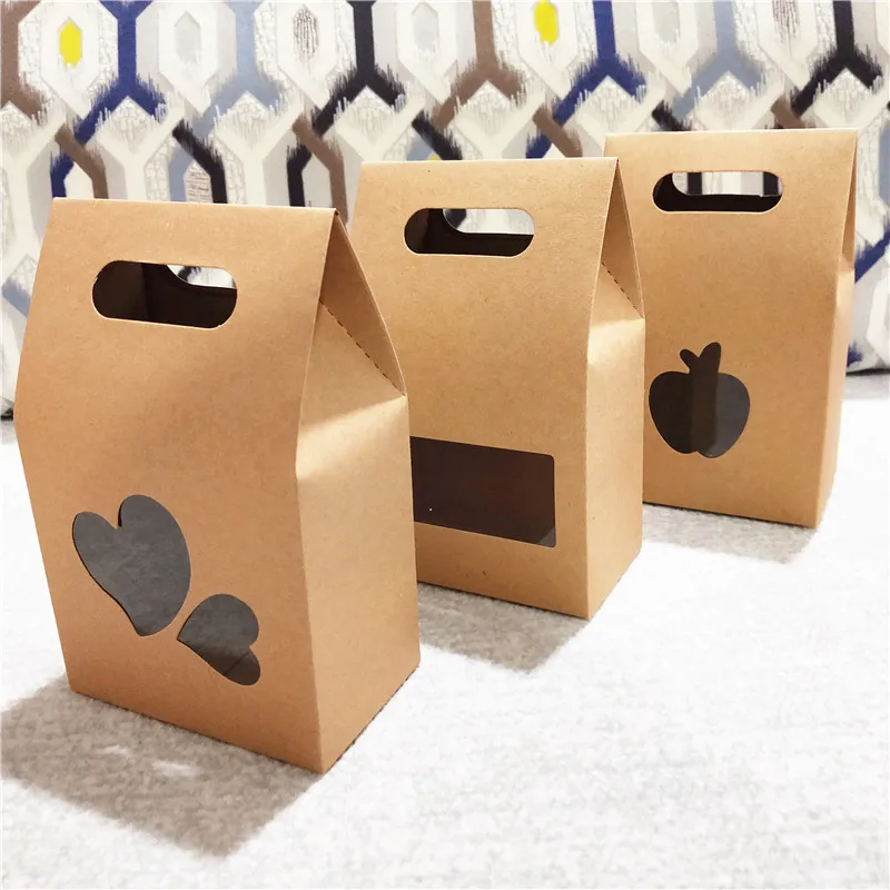 10 шт./лот Apple в форме сердца полые ПВХ окна крафт бумага коробка подарочная