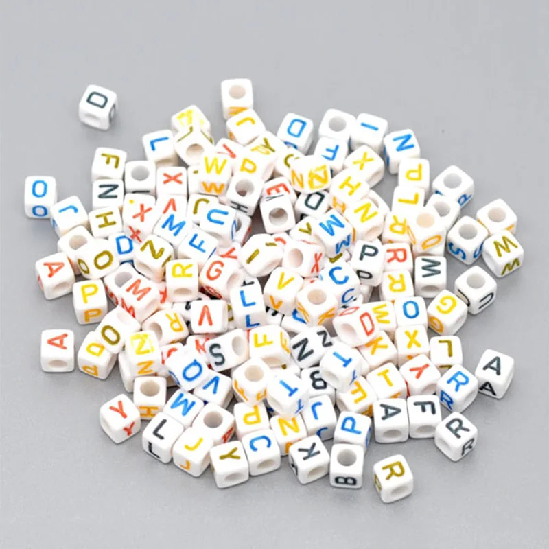 FUNIQUE 500PCs/lot Square Acrylic Beads For Jewelry Making White Cube Letter DIY Gift Color Findings 6mm | Украшения и аксессуары